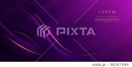 Luxury curve golden lines on dark purple background with lighting effect copy space for text. Luxury design style. Luxury curve golden lines on dark purple background with lighting effect copy space for text. Luxury design style. 96367484