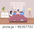 Patient with drop counter at home flat color vector illustration. Woman visiting sick friend. Medical treatment. Fully editable 2D simple cartoon characters with bedroom on background 96367792