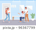 Patients in clinic corridor flat color vector illustration. Public healthcare service. Fully editable 2D simple cartoon characters with hospital interior on background. Bebas Neue font used 96367799