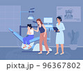 Scared girl with mother at dentist appointment flat color vector illustration. Child with strong phobia. Fully editable 2D simple cartoon characters with medical office on background 96367802