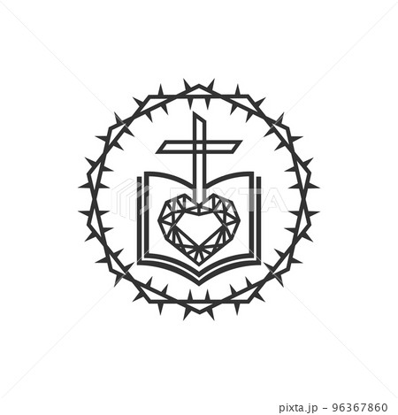 Christian illustration. Church logo. The Diamond of God's Word, Love, and the cross of Jesus are framed with a crown of thorns. 96367860
