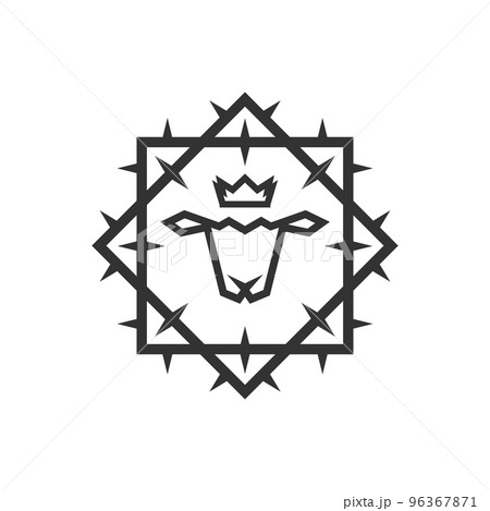 Christian illustration. Church logo. Lamb of God in a crown and framed with a crown of thorns. Christian illustration. Church logo. Lamb of God in a crown and framed with a crown of thorns. 96367871