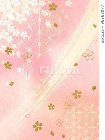桜と筆_ピンク和紙縦背景1480 96368077