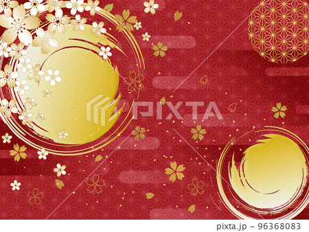 金箔丸筆桜_赤背景1488 96368083