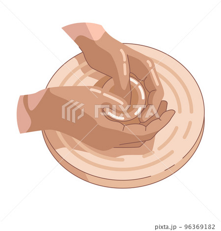 Potter hands making ceramic clay vase on pottery wheel. Vector flat illustration 96369182