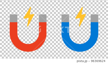 赤と青のマグネットアイコンセット。U字磁石と電気。ベクター。 96369624