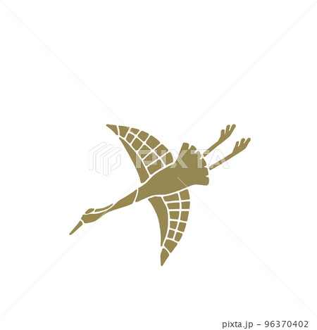 飛ぶ金の鶴 シルエットイラストのイラスト素材