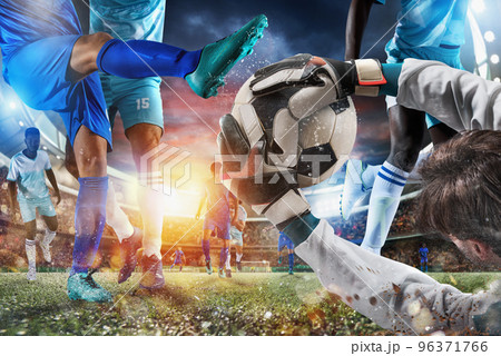 Football scene with soccer players and goalkeeper at the stadium Football scene with soccer players and goalkeeper at the stadium 96371766