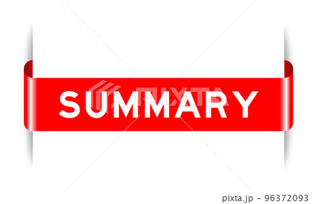 Red color inserted label banner with word summary on white background Red color inserted label banner with word summary on white background 96372093