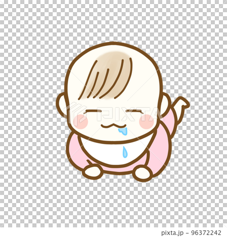 うつ伏せでヨダレを垂らす赤ちゃん　女の子 96372242