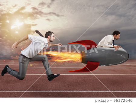 Businessman drives a fast rocket to win a challenge 96372646