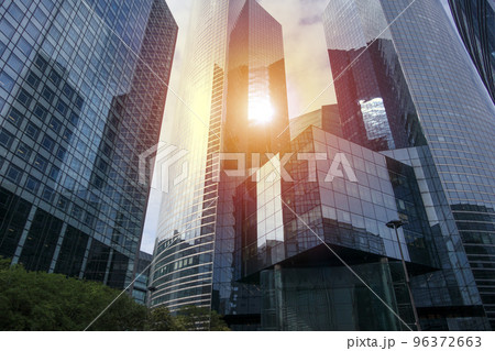 Modern discrict of group of skyscrapers with offices 96372663