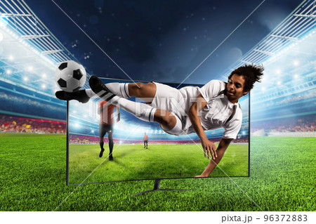 Streaming tv channel of soccer player who kicks the ball Streaming tv channel of soccer player who kicks the ball 96372883