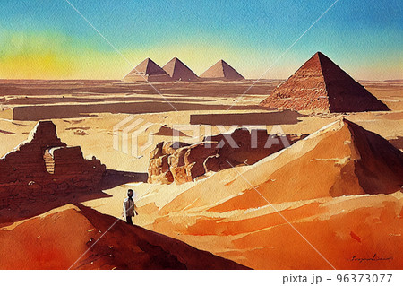Pyramids in hot desert of Egypt. Travel and destination. Holiday adventure Pyramids in hot desert of Egypt. Travel and destination. Holiday adventure 96373077