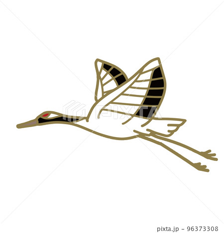 飛び立つ金の鶴　シンプルイラスト 96373308
