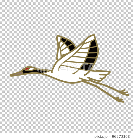 飛び立つ金の鶴　シンプルイラスト 96373308