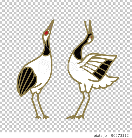 向かい合う2匹の金の鶴　シンプルイラスト 96373312