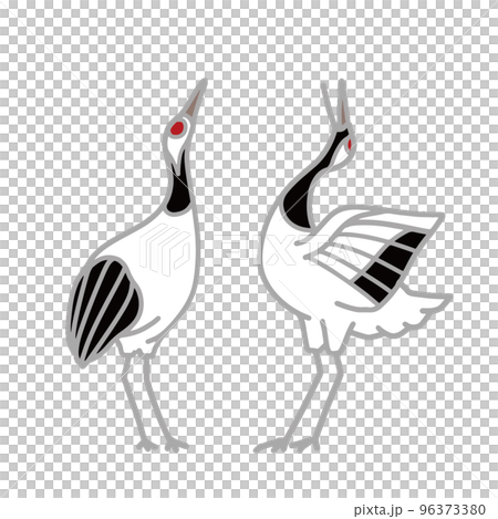 向かい合う2匹の銀の鶴 シンプルイラスト 向かい合う2匹の銀の鶴 シンプルイラスト 96373380