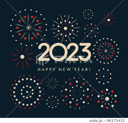 2023 numbers on dark backdrop with fireworks in Chinese style. Happy New Year event poster, greeting card cover, 2023 calendar design, invitation to celebrate New Year. Vector illustration 96373432