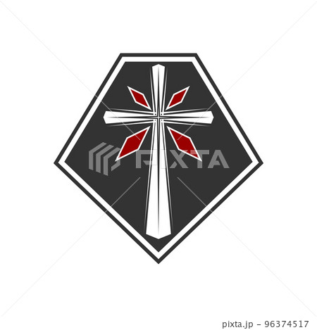 Christian illustration. Church logo. The cross of Jesus Christ on the background of the shield. 96374517