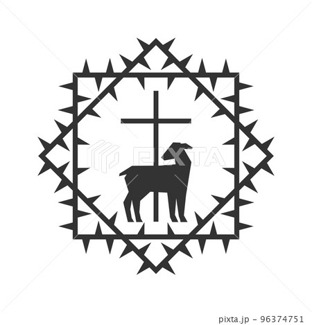 Christian illustration. Church logo. Crown of thorns, lamb and cross. 96374751