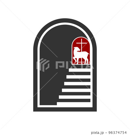 Christian illustration. Church logo. Staircase leading to God's lamb 96374754