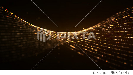 金のパーティクルの波。キラキラ背景 金のパーティクルの波。キラキラ背景 96375447