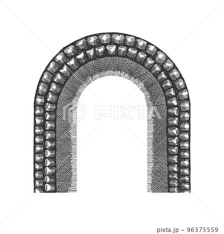 An arch, a cave, and a hand-drawn shelter. Vector illustration. 96375559