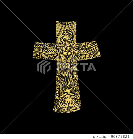 Christian doodle illustration. The Cross of the Lord and Savior Jesus Christ. 96375821