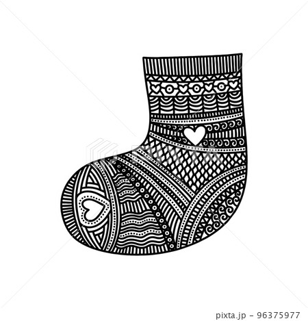 Doodle style illustration. Knitted sock, a design element. Doodle style illustration. Knitted sock, a design element. 96375977
