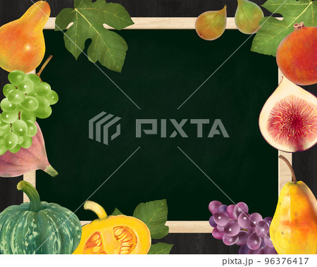果物や野菜や木の実のシリーズイラストセットとブラックボードに黒板の素材 果物や野菜や木の実のシリーズイラストセットとブラックボードに黒板の素材 96376417