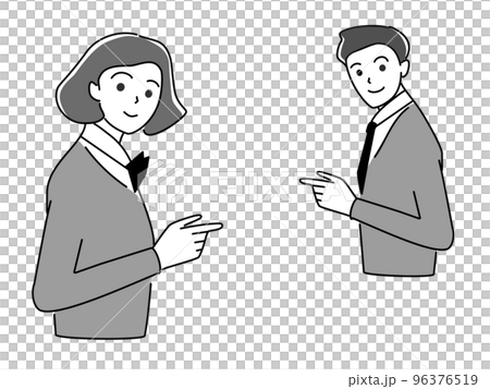 手で指し示す制服姿の男女の学生 手で指し示す制服姿の男女の学生 96376519