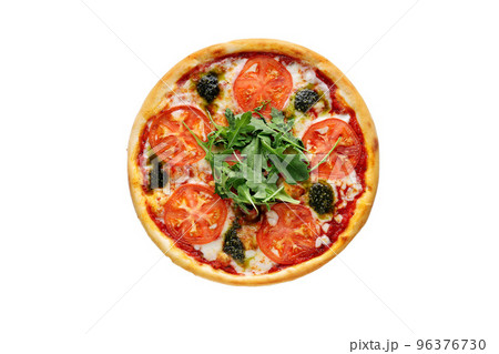 Pizza Caprice on a white background view from the top Pizza Caprice on a white background view from the top 96376730