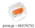 Salmon in fast food packaging on a white background 96376732