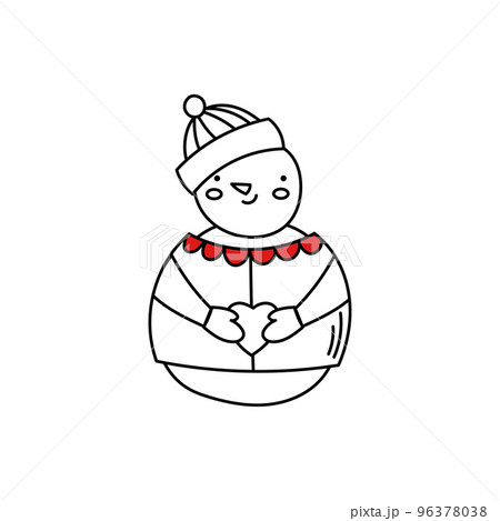 Cute snowman holds a heart in his hands. Snowman doodle drawing. Vector christmas illustration Cute snowman holds a heart in his hands. Snowman doodle drawing. Vector christmas illustration 96378038