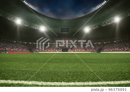 Football stadium with the stands full of fans waiting for the night game. 3D Rendering 96378891