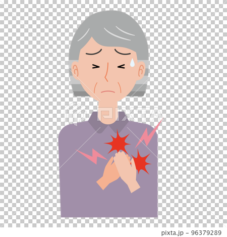 Elderly woman with chest pain 96379289