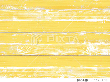 春色の菜の花イエロー、グランジ塗装のウッドデッキ 96379428