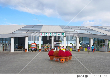 大分県杵築市の公園るるパーク正面ゲートと赤いコキア 96381266