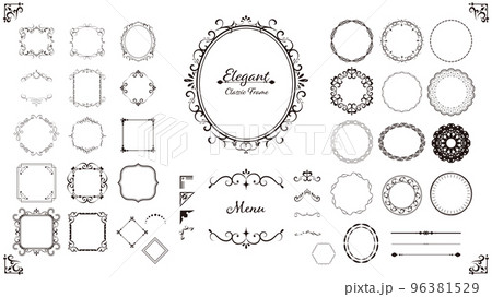 エレガントで上品おしゃれなクラシックアンティークフレームイラスト素材01 96381529
