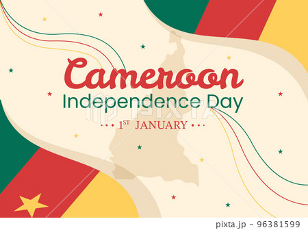 Happy Cameroon Independence Day on January 1st with Cameroonian Flag and Memorial Holiday in Flat Cartoon Hand Drawn Templates Illustration