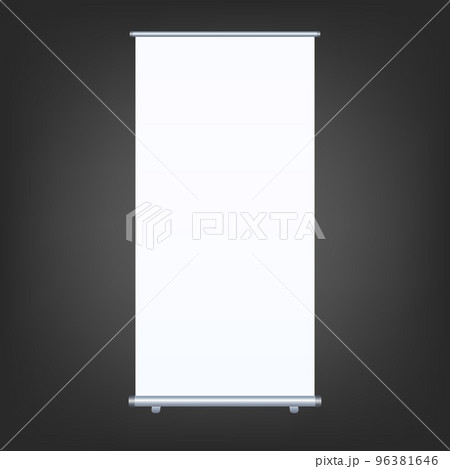 Blank roll-up banner isolated on white background. Design template blank for designers. Flipchart for training or promotional presentation. Vertical. Vector illustration EPS 10 96381646