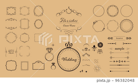 エレガントで上品な飾り枠フレームイラスト素材02/ヨーロピアンウェディング 96382048