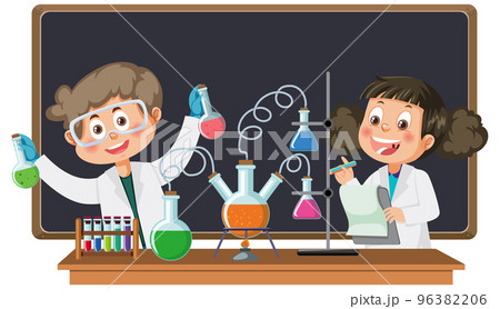 Scientist kids doing chemical experiment 96382206