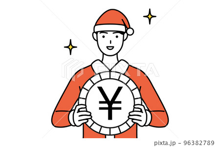 為替差益や円高のイメージ、サンタクロース姿の男性 為替差益や円高のイメージ、サンタクロース姿の男性 96382789