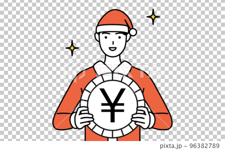 為替差益や円高のイメージ、サンタクロース姿の男性 為替差益や円高のイメージ、サンタクロース姿の男性 96382789