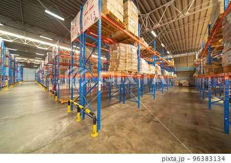 Interior of large warehouse retail store industry. Rack of furniture and home accessories stock storage. Interior of cargo in ecommerce and logistic concept. Depot Interior of large warehouse retail store industry. Rack of furniture and home accessories stock storage. Interior of cargo in ecommerce and logistic concept. Depot 96383134