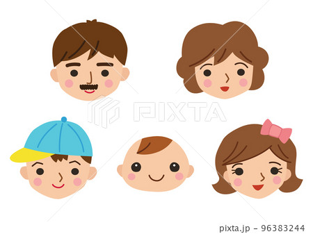 おはなしゆびさん 家族 指人形 手描き風 顔のみのイラスト素材