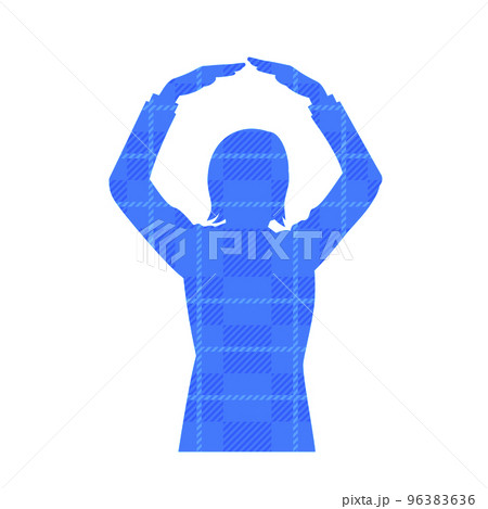 手でマルを作るビジネスウーマンのシルエット　チェック柄 96383636