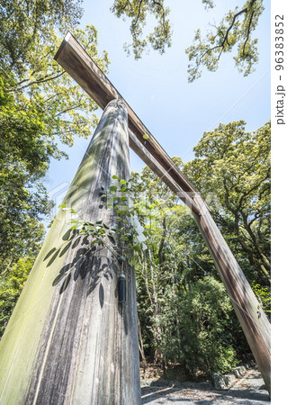 熱田神宮正門鳥居を空に見上げる 96383852